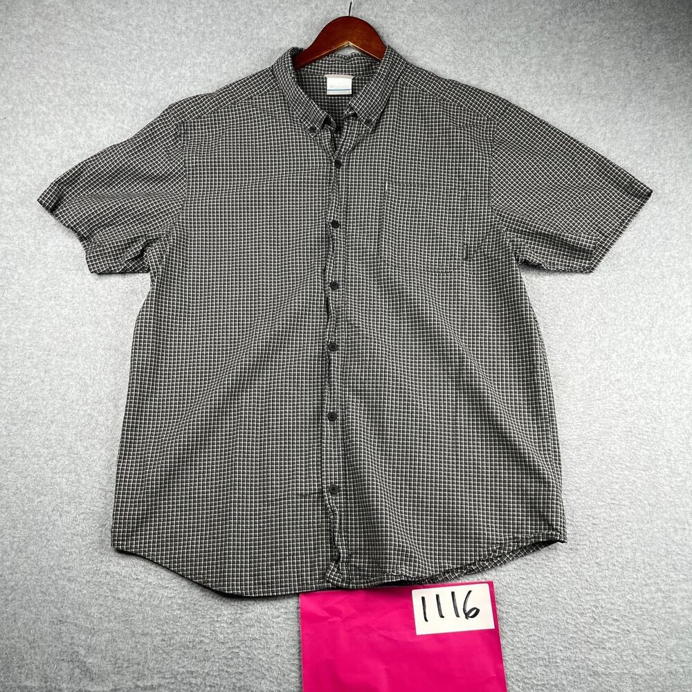 Columbia Shirt XL Gray Check Pocket Button Up Short Sleeve Mens